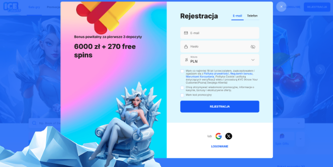 Rejestracja w Ice Kasyno